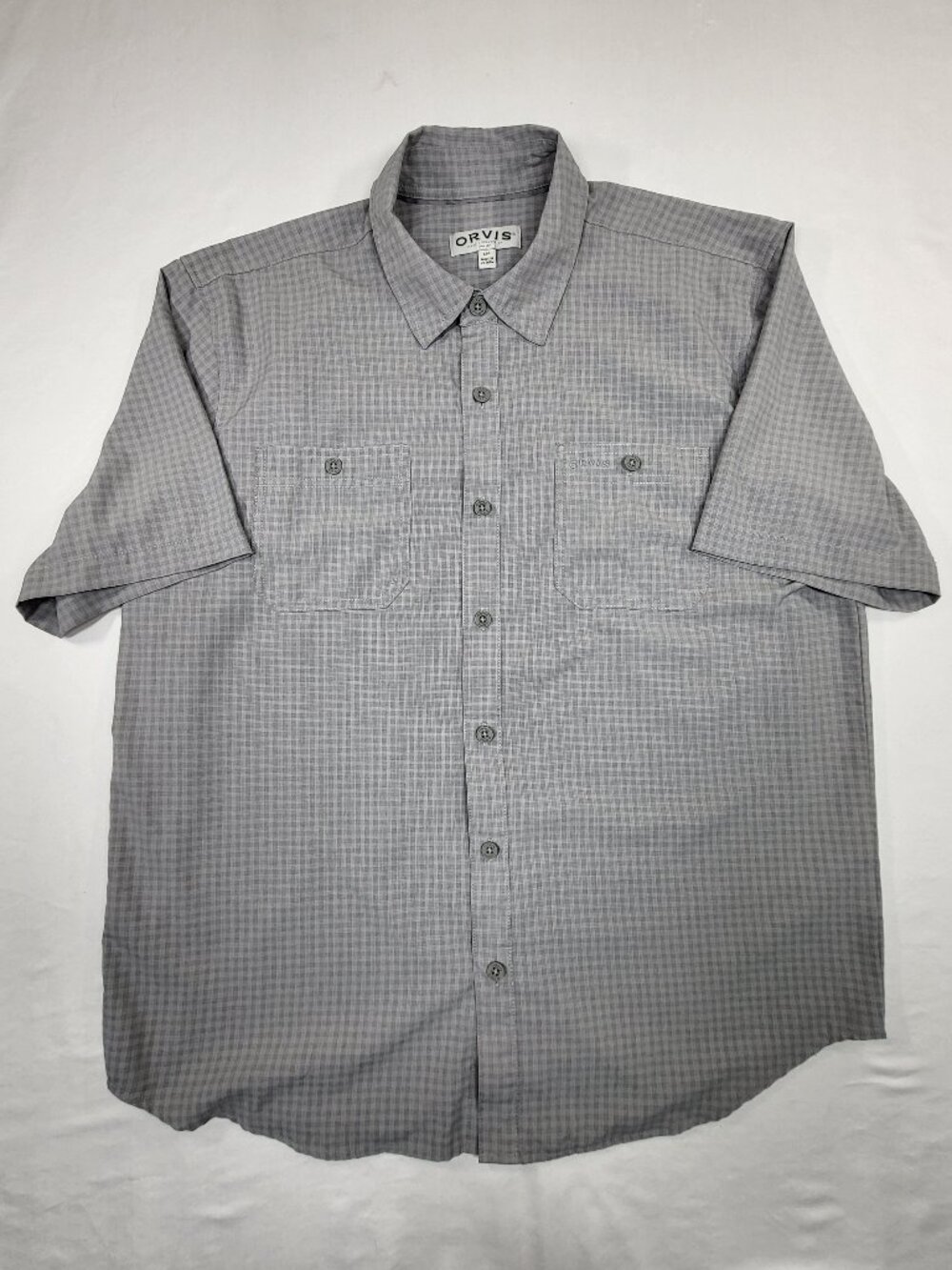 Orvis Classic Collection Grey Plaid Short Sleeve Button Down Shirt Large